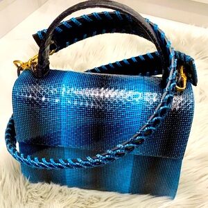 New Stunning Nancy Gonzalez Blue and Black two way genuine crocodile snakeskin